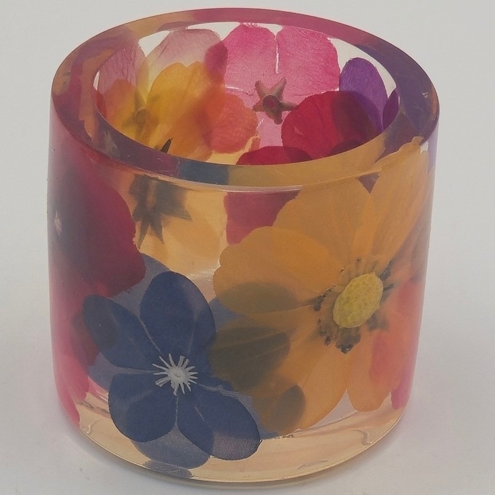 White Barn Candle Co Resin Votive Holder Multicolor Excellent Pressed Flower